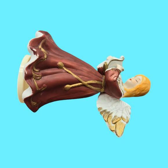 Hand-Painted Tearful Bisque Porcelain Angel with Harp Vintage Rotating Music Box - Picture 11 of 13